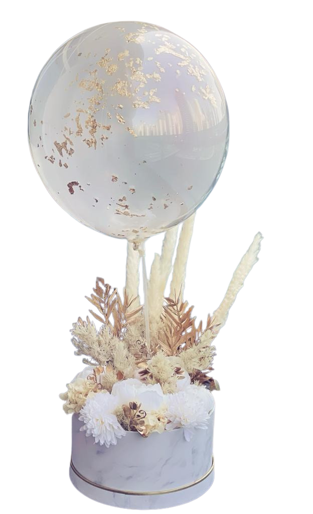 Flower Box With Personalized Bubble Balloon Flower Box With Personalized Bubble Balloon