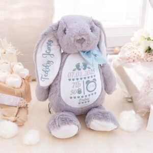 Personalized birth stat grey bunny lifestyle newborn gift in Dubai