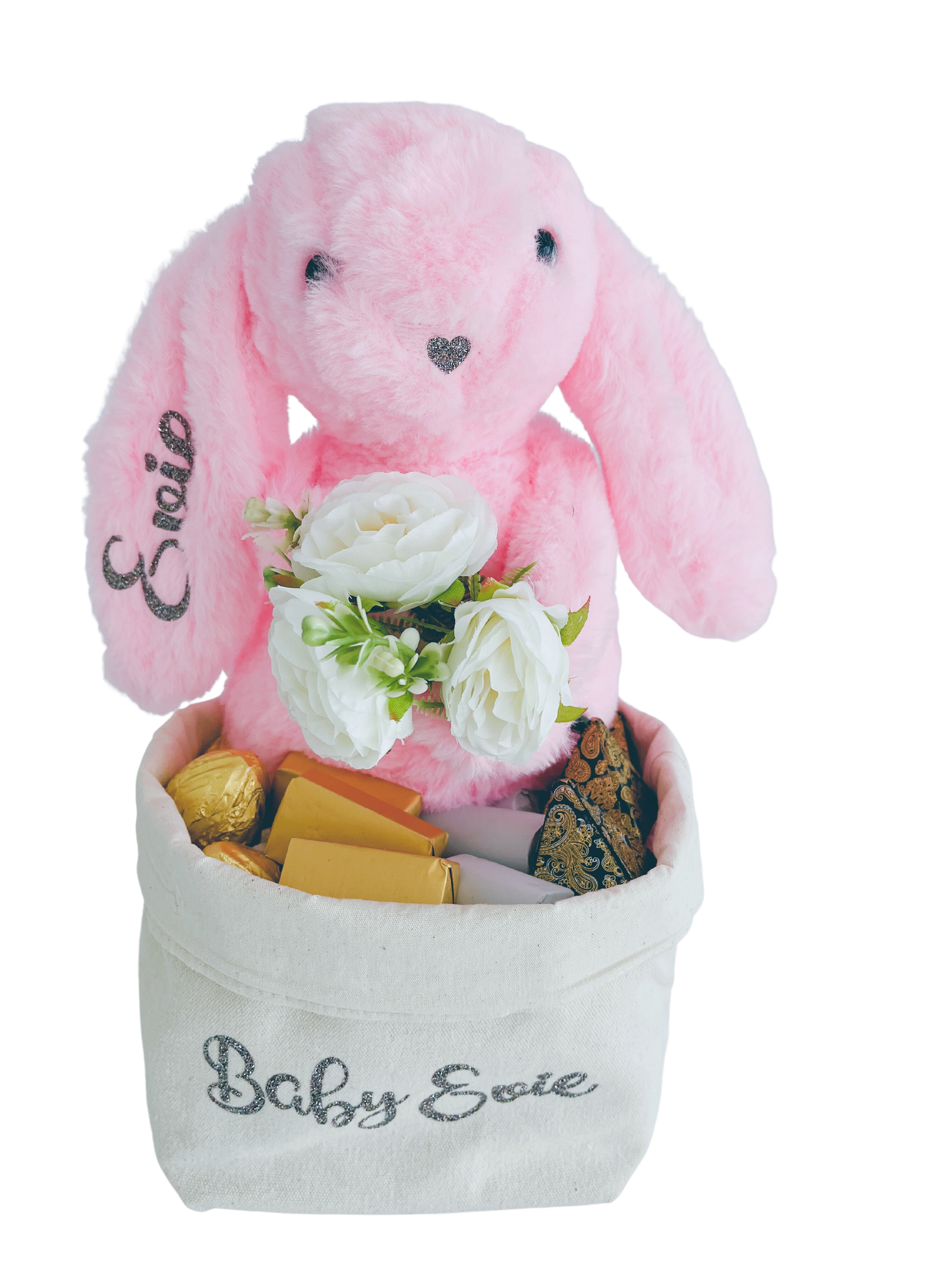 Newborn Gift Charming Personalized Bunny Gift Set with 12 Luxury Chocolates | Create Lasting Memories"