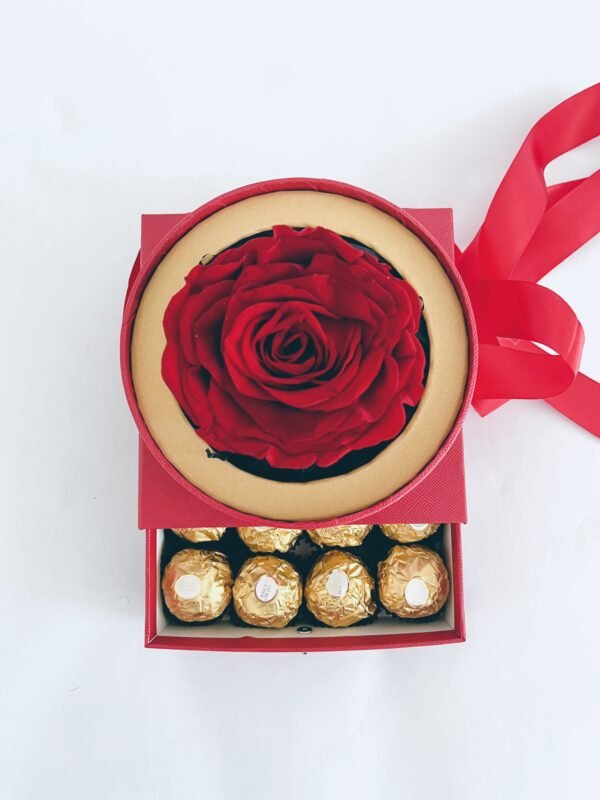 Preserved rose with chocolates