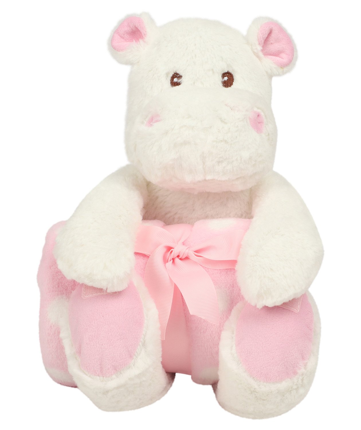 MM606_HIPPOWITHBLANKET_WHITEPINK_FRONT personalised Hippo and blanket