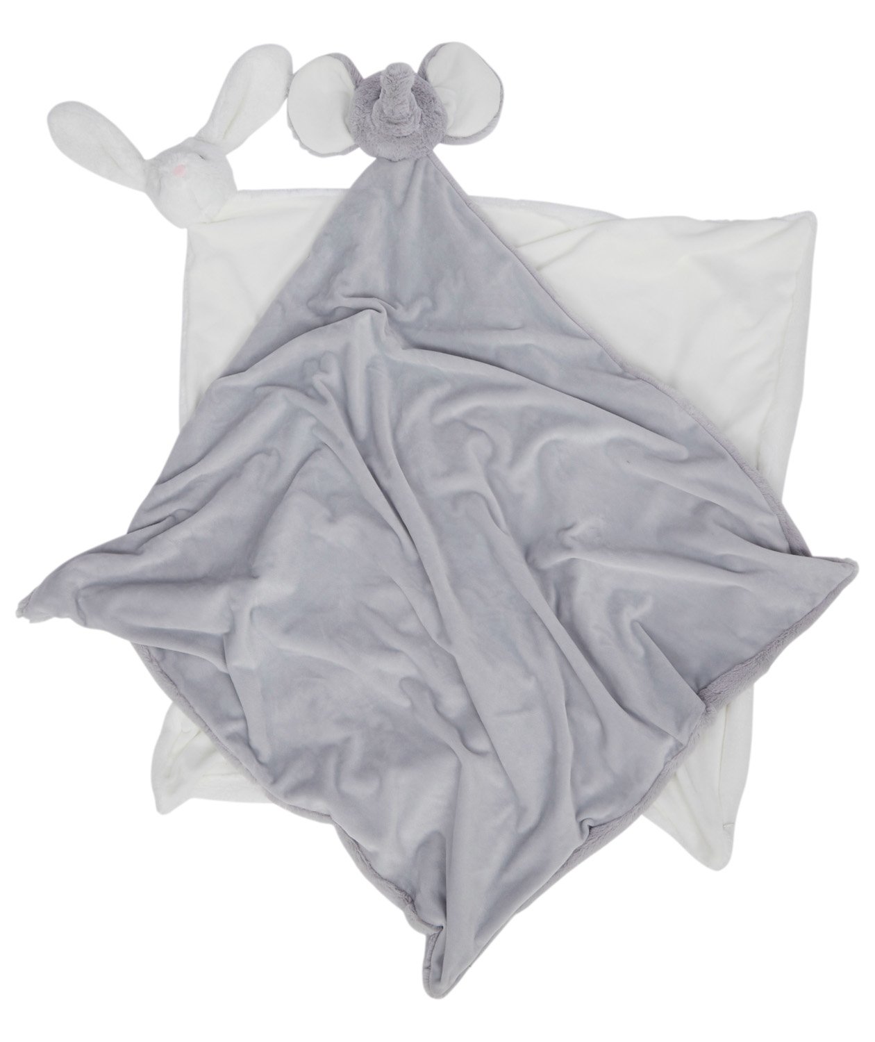 MM751_GREYELEPHANT_CREAMBUNNY_JOINT Personalized Plush Fur Blanket with Elephant or Bunny Head